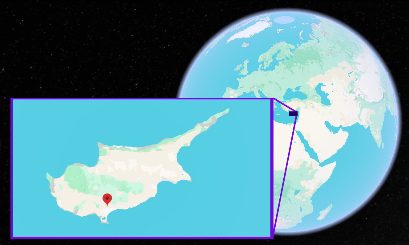 Lefkothea shown on the globe